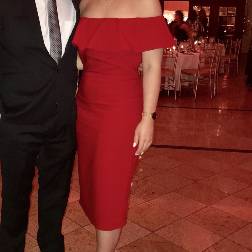 ZARA off the shoulder red midi dress
